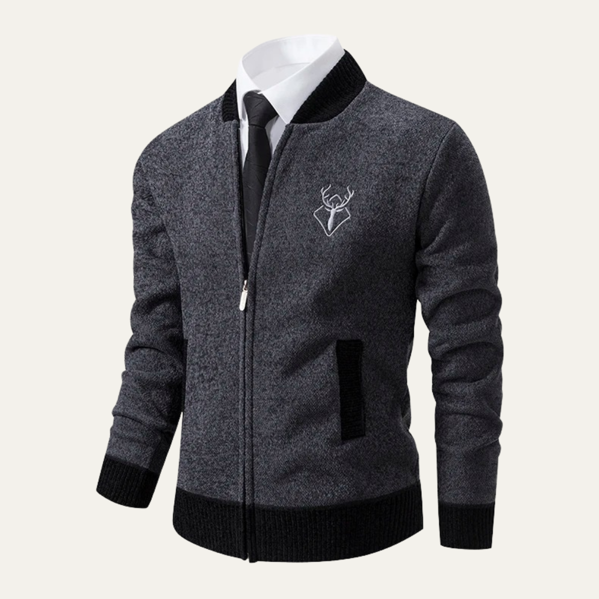 The Clapham Men's Embroidered Smart Knit Zip Sweater