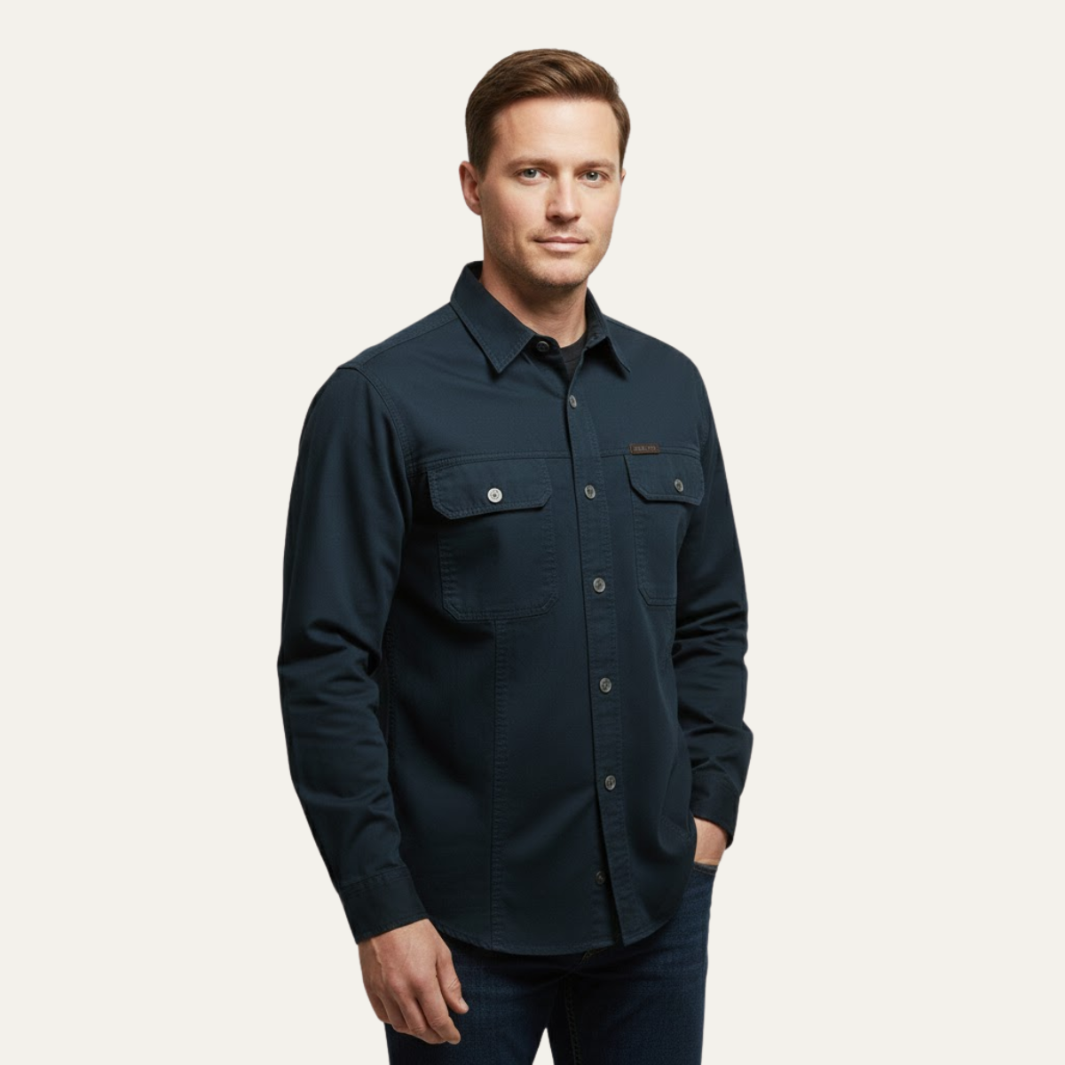 The Cedarfield Men’s Solid Color Multi Pocket Soft Cargo Cotton Shirt