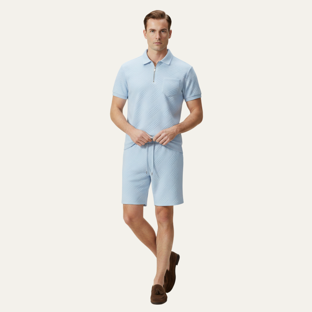 The Brookview Men’s Jacquard Casual Summer Set – Shirt & Shorts