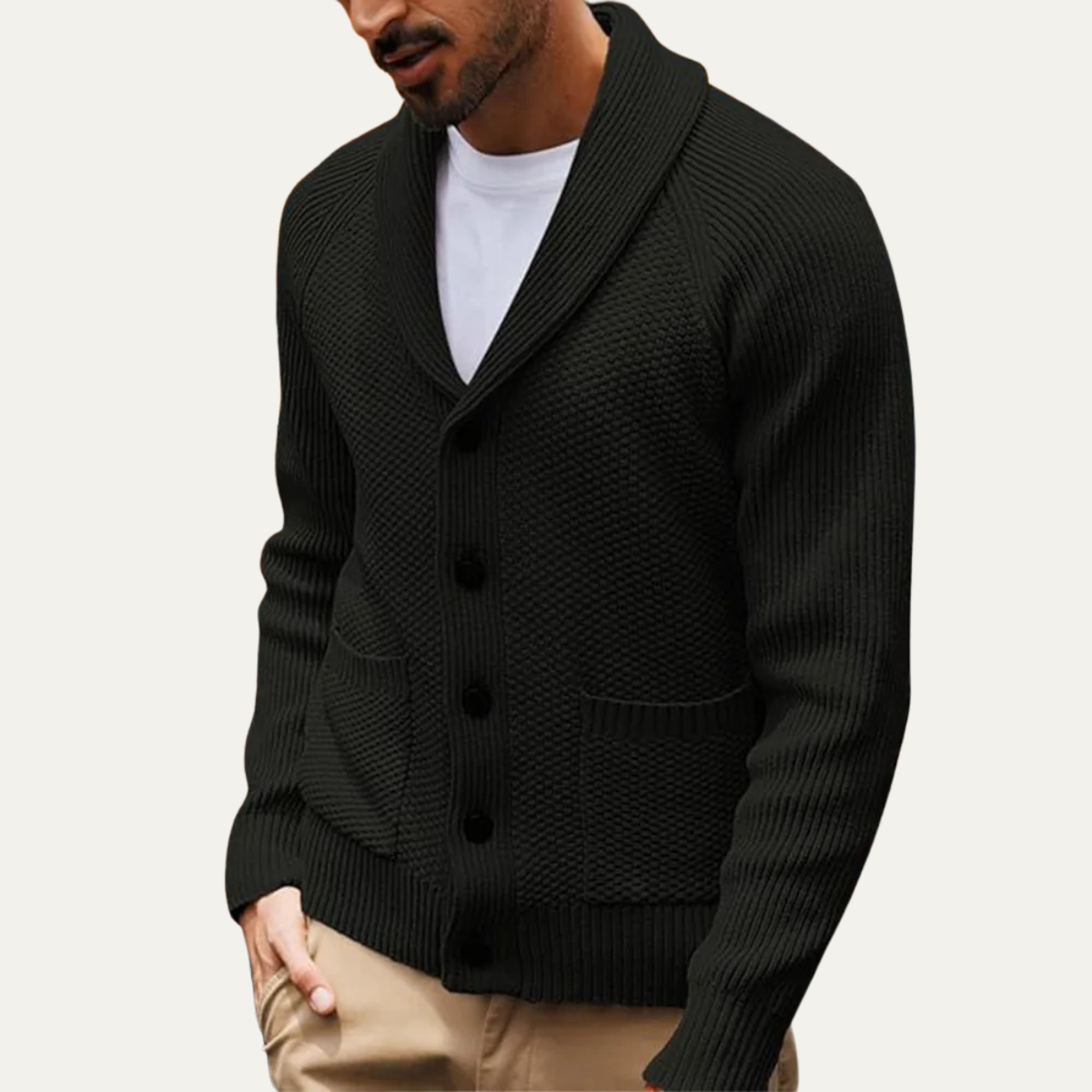 The Normandy Men’s Shawl Collar Knit Cardigan with Front Pockets