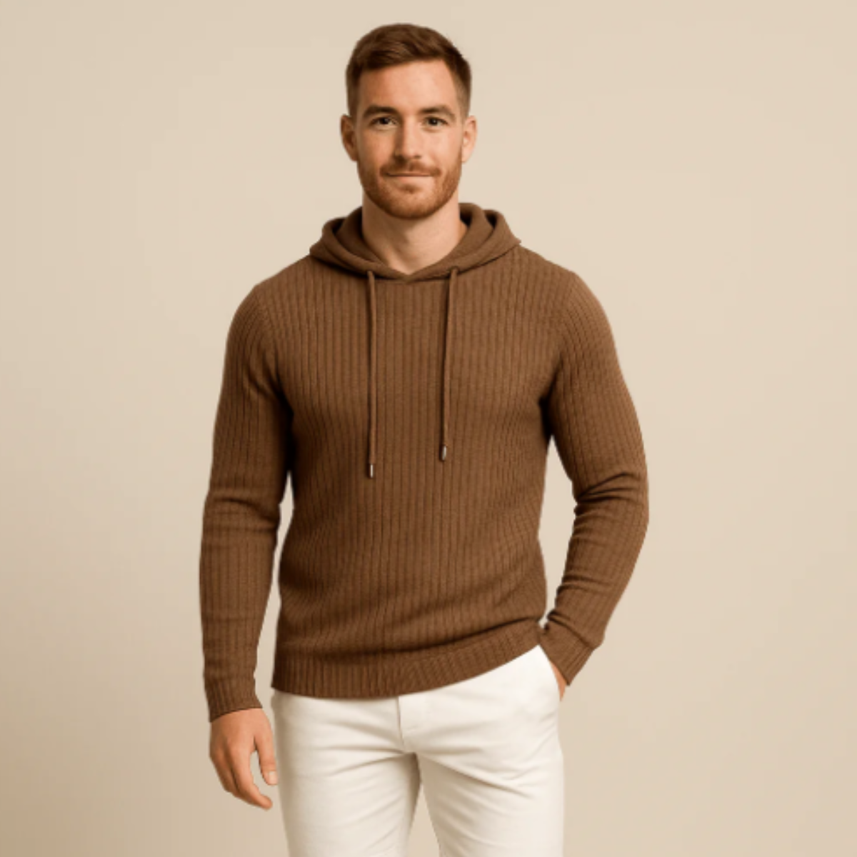 The Ashland Men’s Slim Fit Drawstring Ribbed Knit Hoodie Sweater