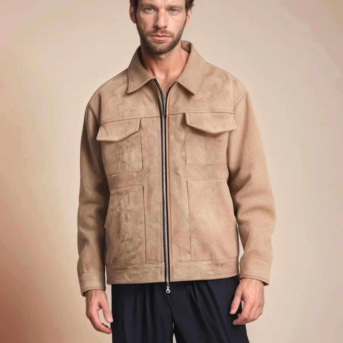 The Willowford Men's Stylish Casual Zip Up Biker Suede Jacket