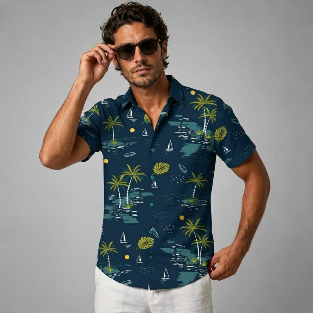 The Brookland Men’s Tropical Coconut Print Hawaiian Casual Shirt
