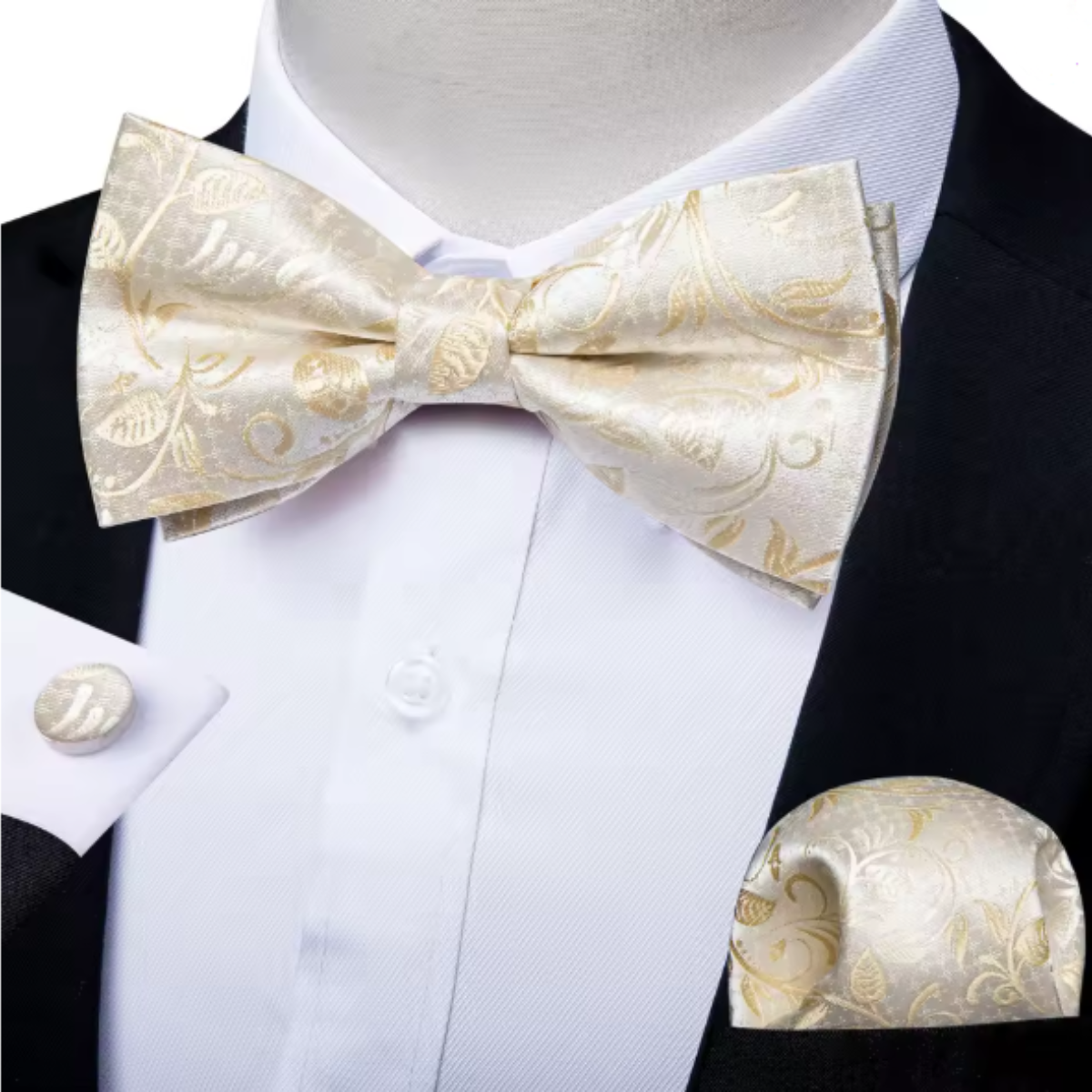The Ashbury Men’s Bow Tie with Pocket Square & Cufflinks Set – Gold Paisley