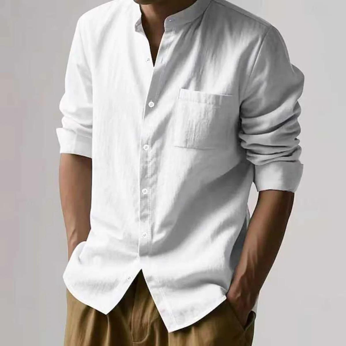 The Manly Men’s Casual Button Up Linen Long Sleeve Shirt with Pocket