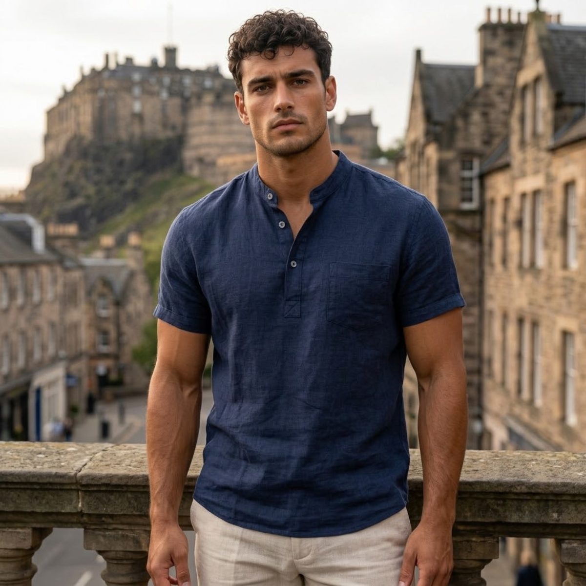 The Edinburgh Men’s Lightweight Cotton Linen Henley Shirt