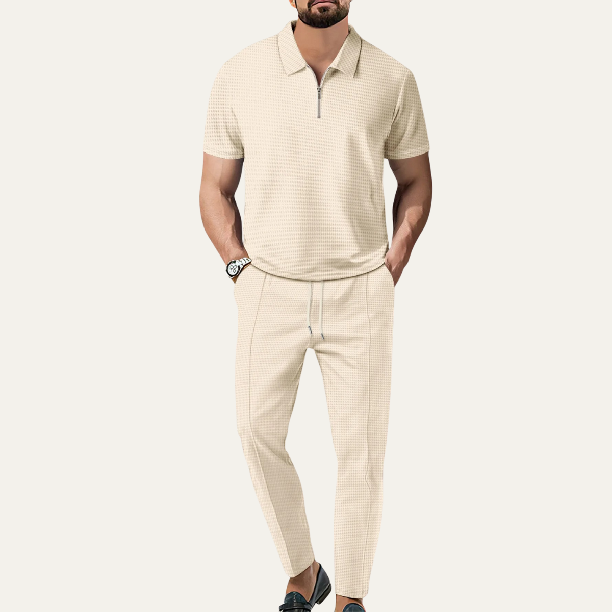 The Watermill Men’s Waffle Textured Short Sleeve Top & Pants Set