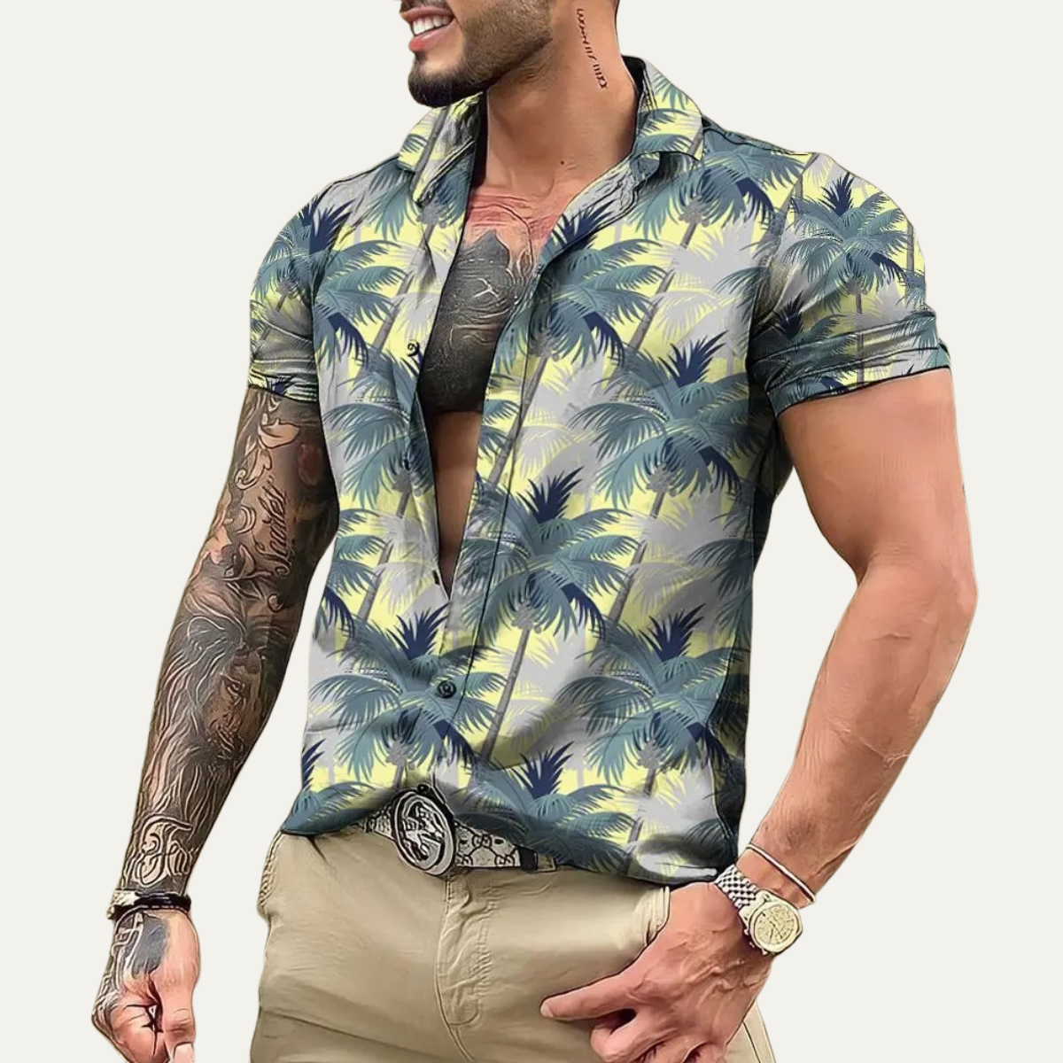 The Silverfield Men’s Lightweight Tropical Coconut Print Hawaiian Beach Shirt
