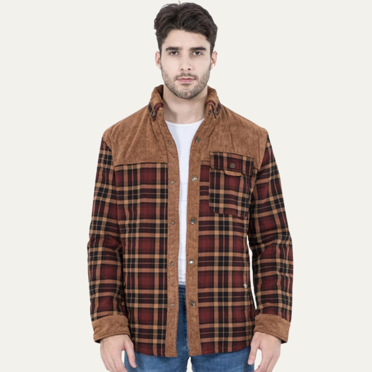 The Montefalco Men’s Casual Plaid Flannel Jacket with Multi Pocket