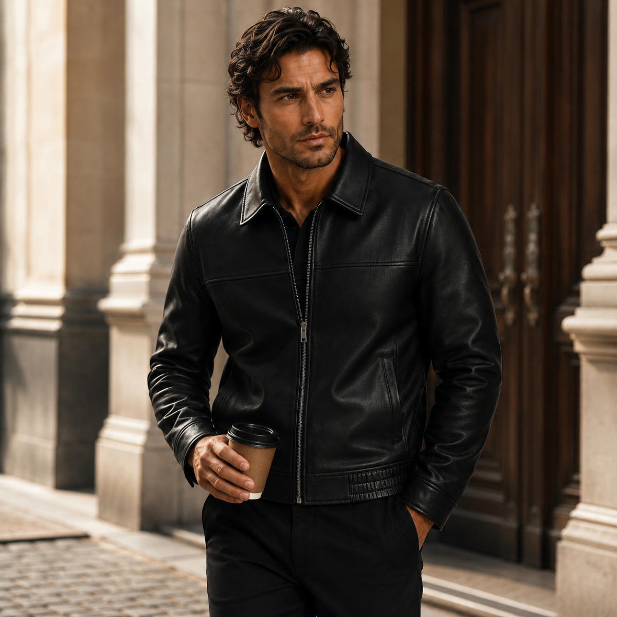 The Chianti Men’s Classic Zip Biker Faux Leather Jacket