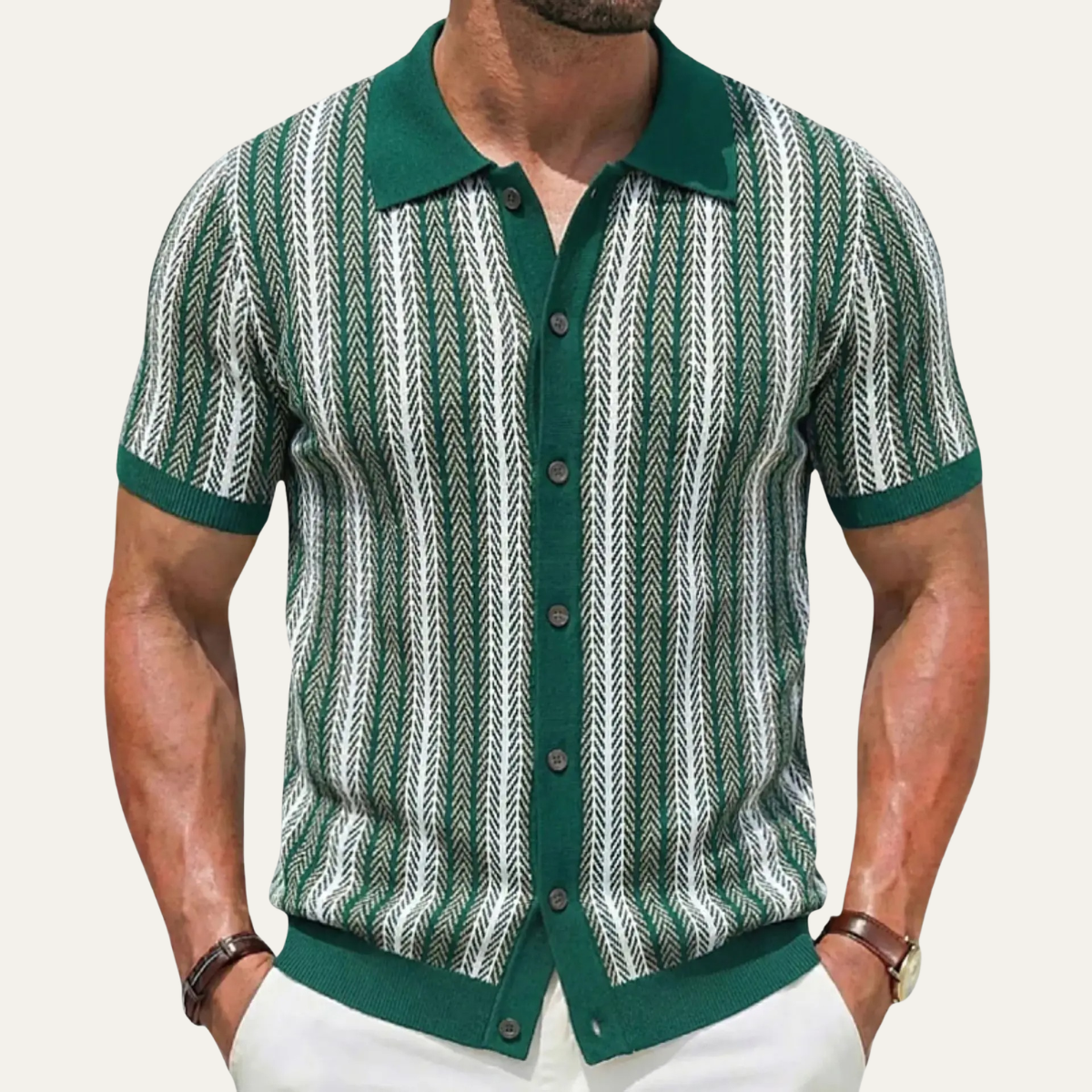 The Montalcino Men’s Retro Striped Knit Lightweight Polo Shirt