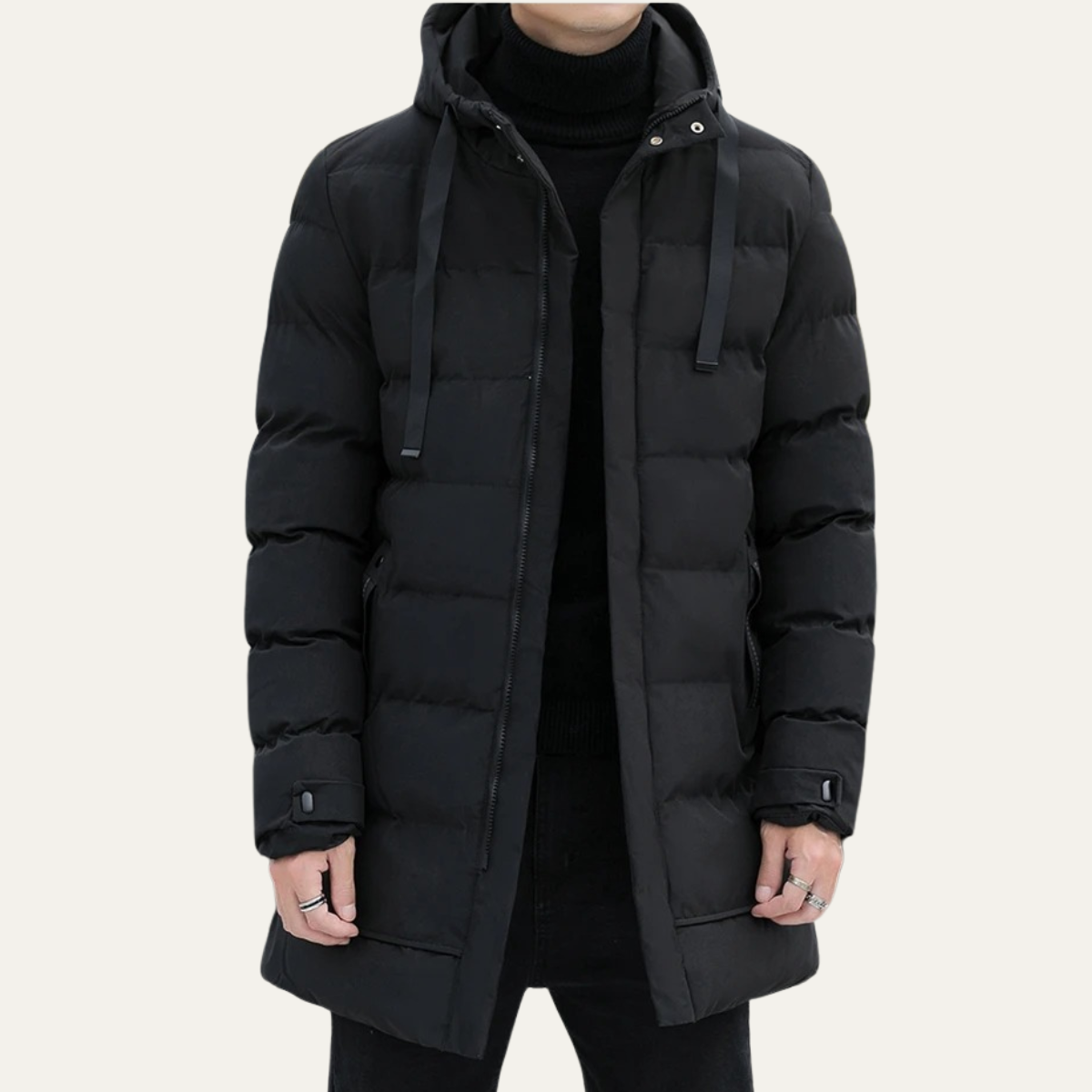 The Whitby Men's Stylish Longline Black Puffer Coat