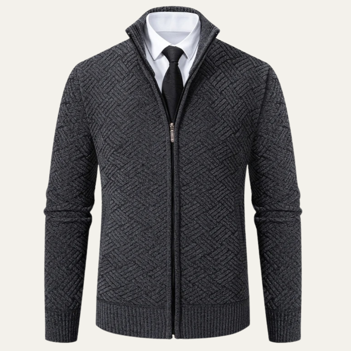 The Volterra Men’s Elegant Knit Diamond Pattern Jacket with Stand Collar