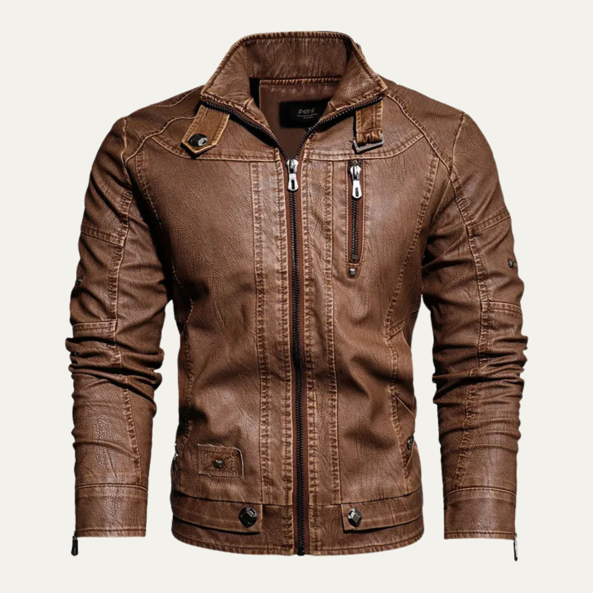 The Hollingwood Men’s Casual Durable Biker Leather Jacket
