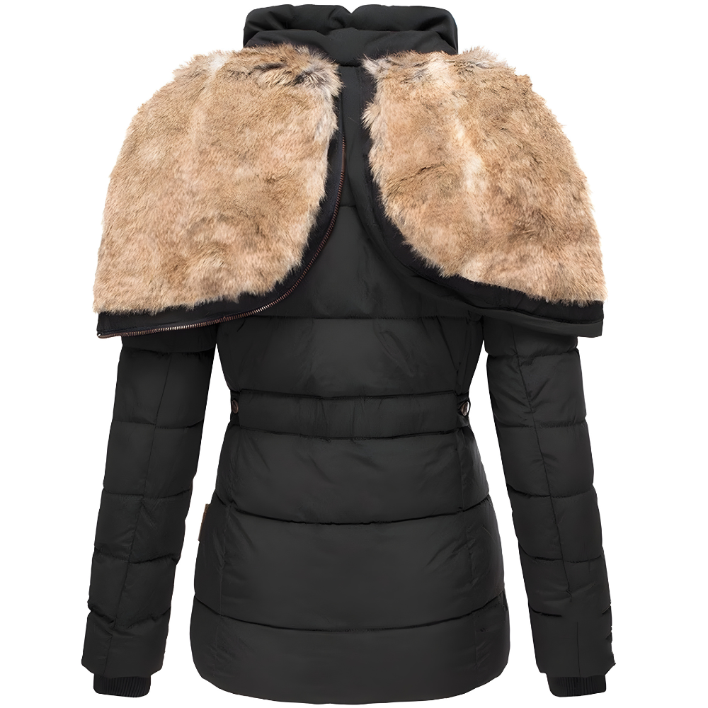 Women's Quilted Winter Coat | Long Jacket with Detachable Fur Hood