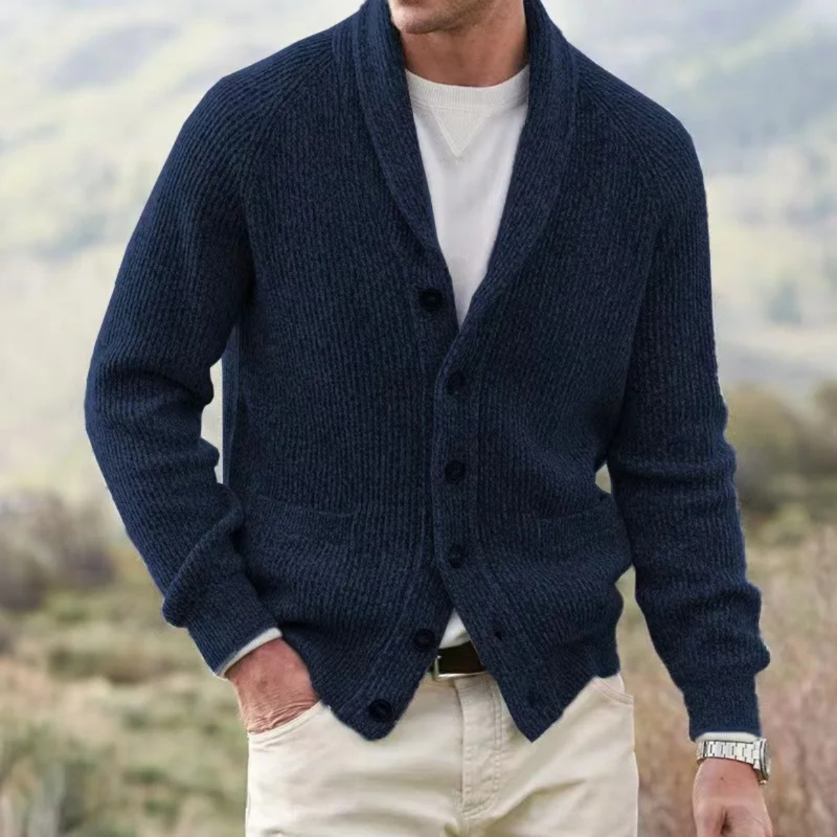 The Mykonos Men’s Warm Knitted Turn Down Collar Cardigan