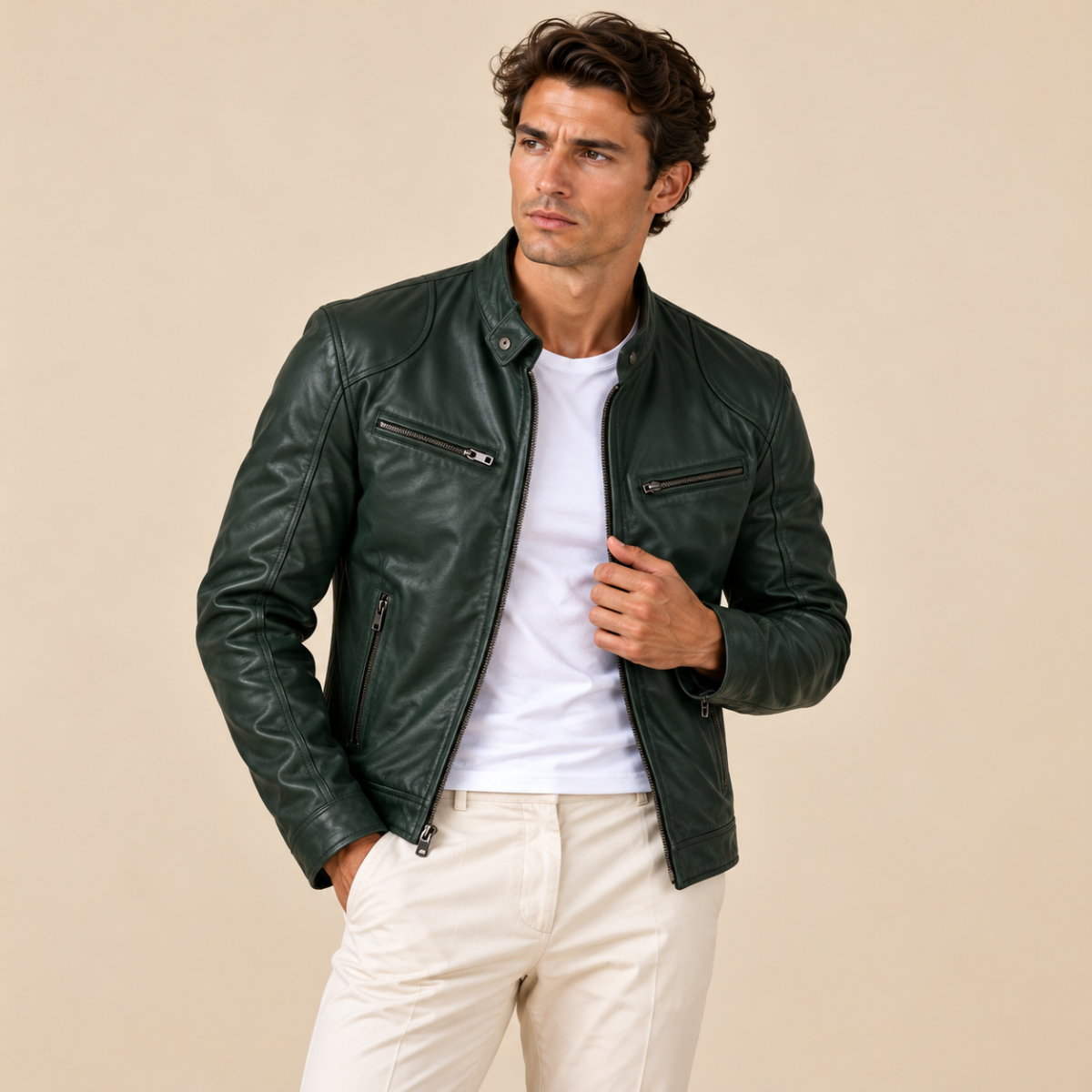 Men's Leather Jacket Burgundy Zip Up