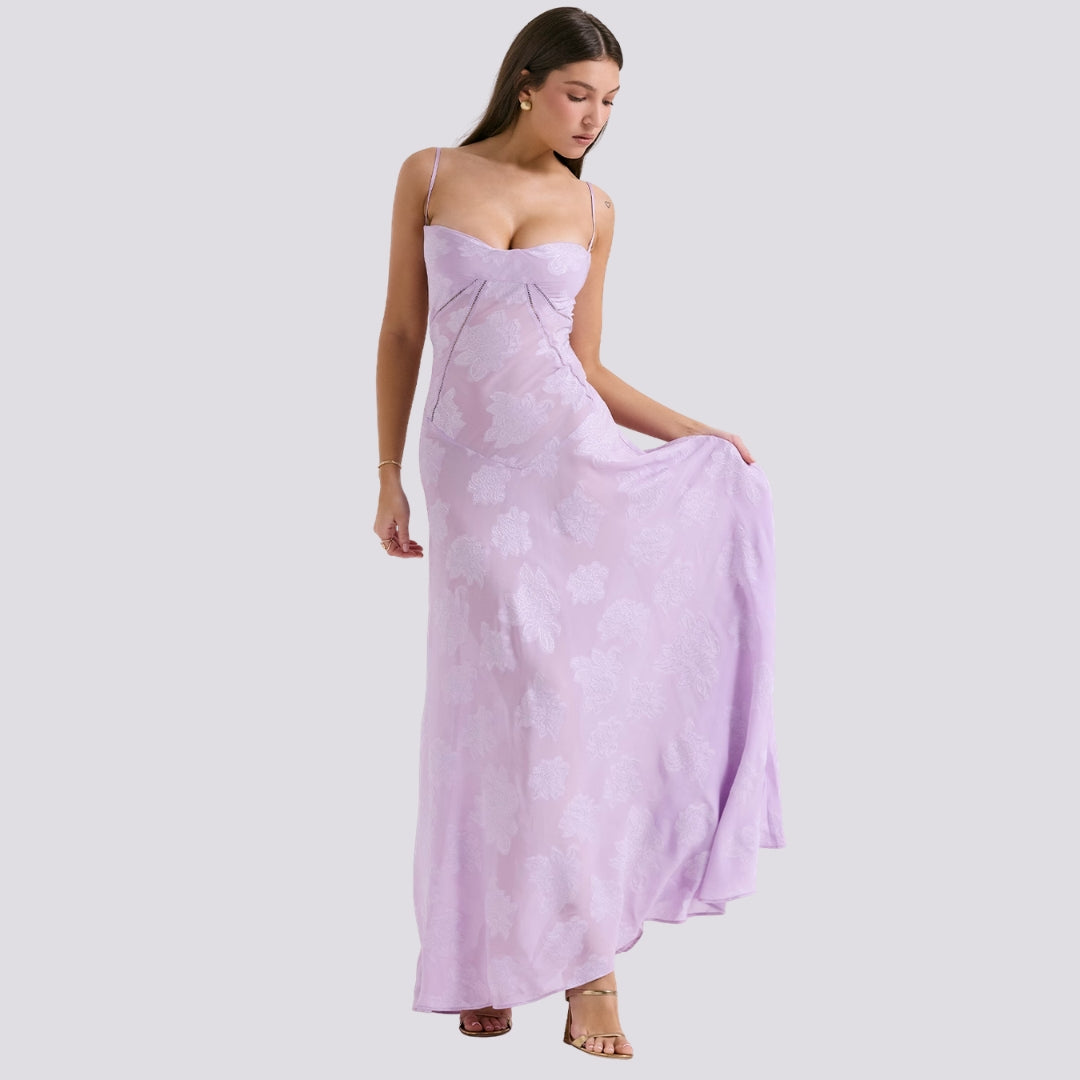 Women's Satin Gown with Structured Bodice