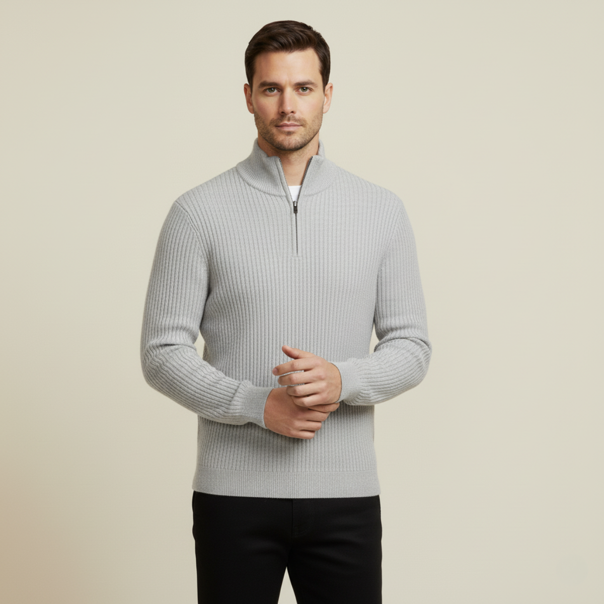 The Merino Knitted Quarter Zip Sweater