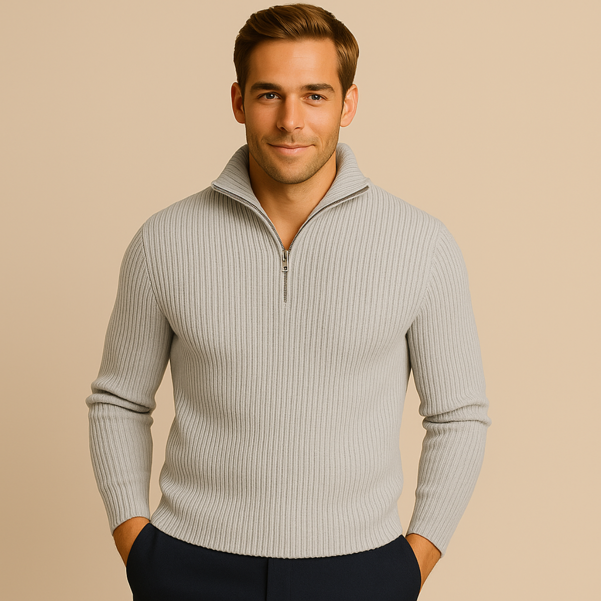 The Merino Knitted Quarter Zip Sweater