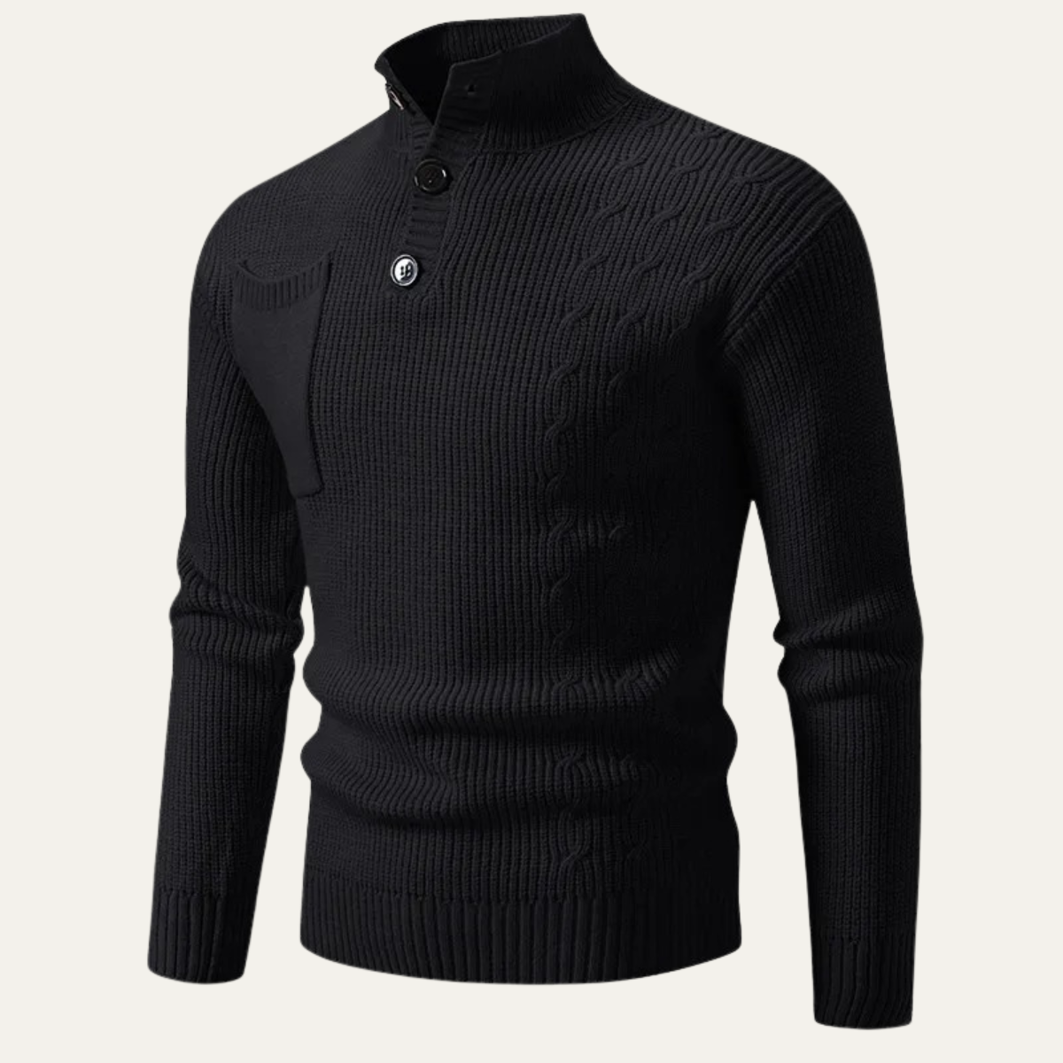 The Westgate Men’s Stand Collar Knit Sweater with Button Detail