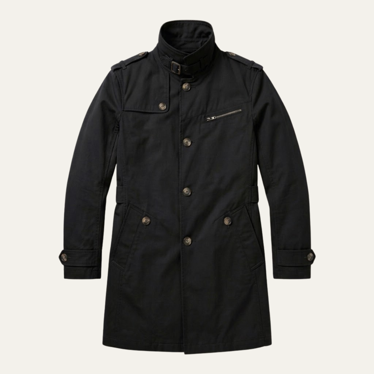 The Brackenridge Men’s Slim Fit Cotton Notched Collar Trench Coat