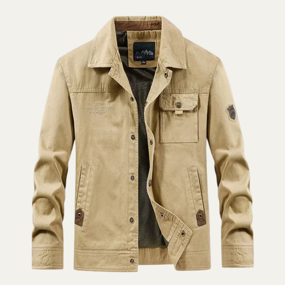 Men's Utility Jacket Beige Multi Pocket Casual