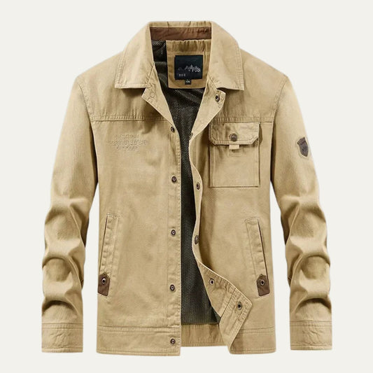 Men's Utility Jacket Beige Multi Pocket Casual