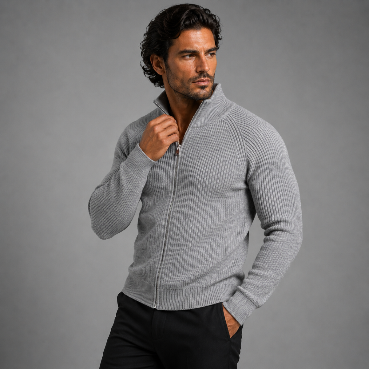 The Richmend Men’s Elegant Merino Wool Zip Up Cardigan