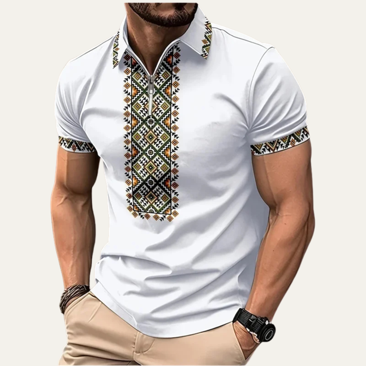 The Collingwood Men’s Embroidered Ethnic Polo Shirt