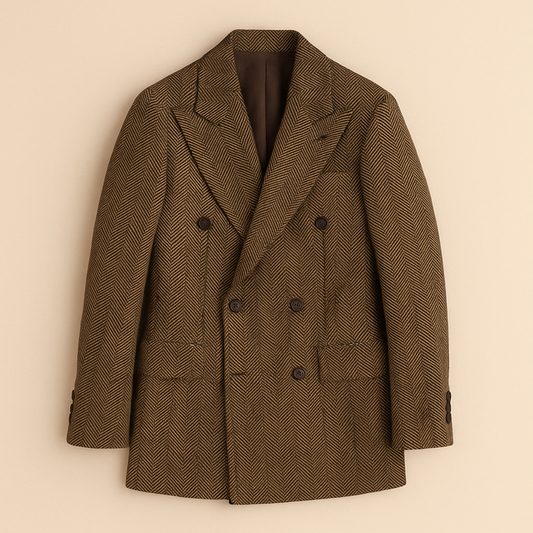 The Camden Men’s Herringbone Tweed Suit – Double Breasted Blazer and Pants Set