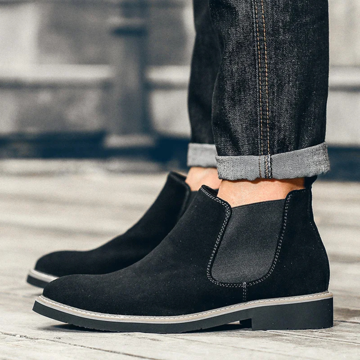 The Prosecco Men’s Trendy Slip On Suede Chelsea Biker Boots