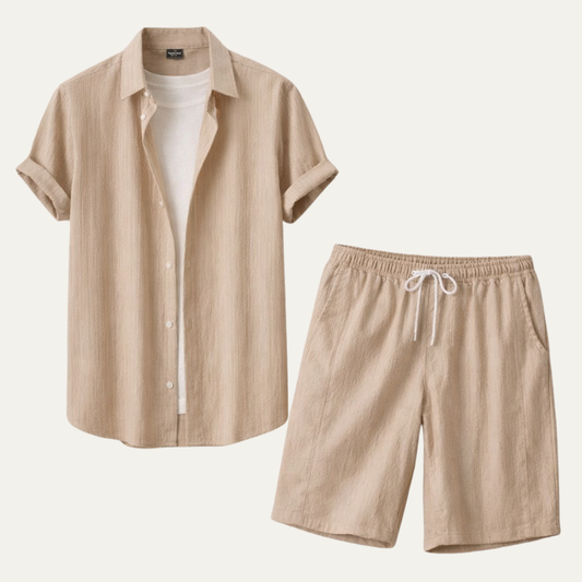 The Hillcrest Park Men’s Casual Co Ord Set – Button Up Shirt & Drawstring Shorts