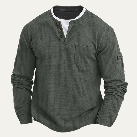 The Cedarbrook Creek Men’s Waffle Henley Buttop Up Causal T Shirt