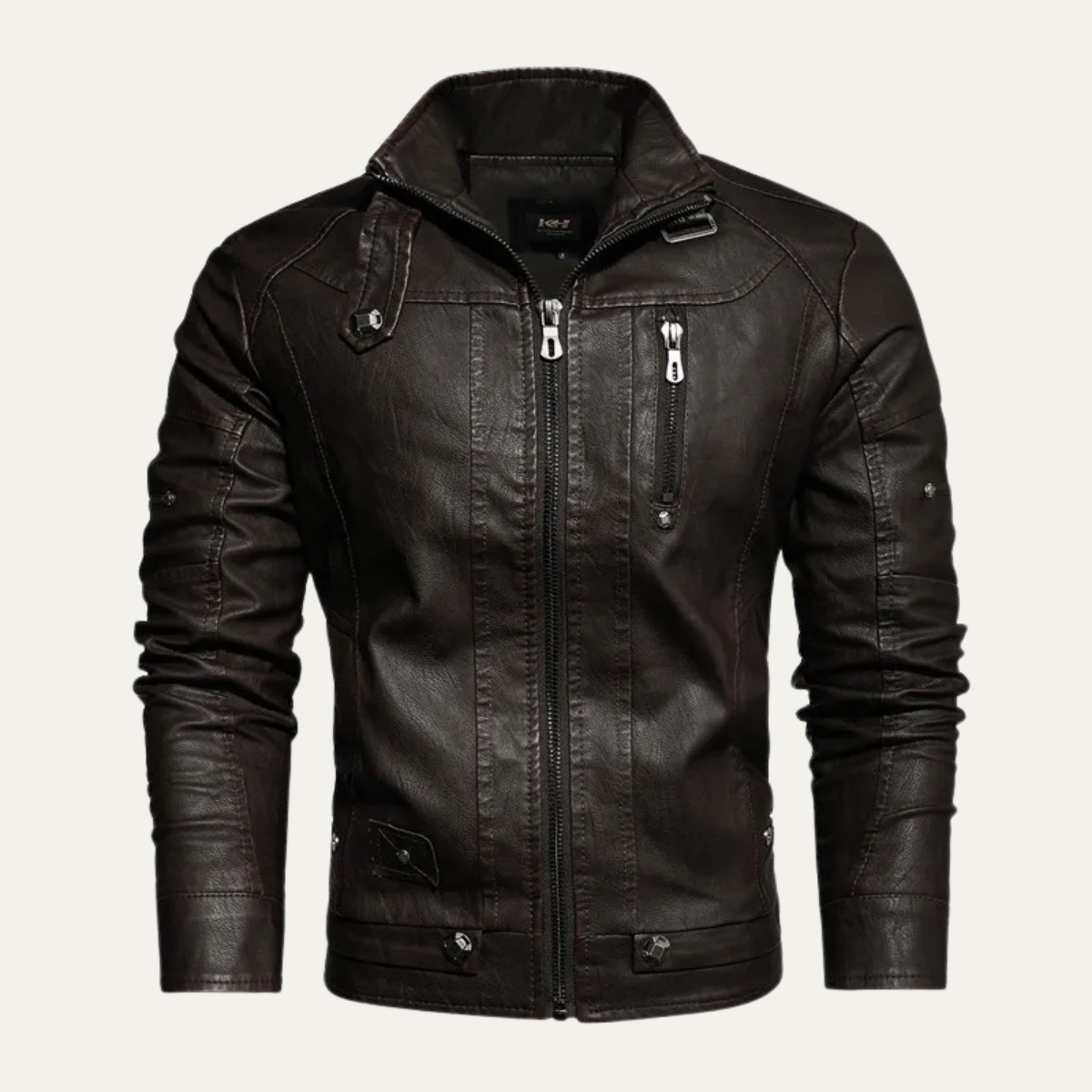 The Hollingwood Men’s Casual Durable Biker Leather Jacket