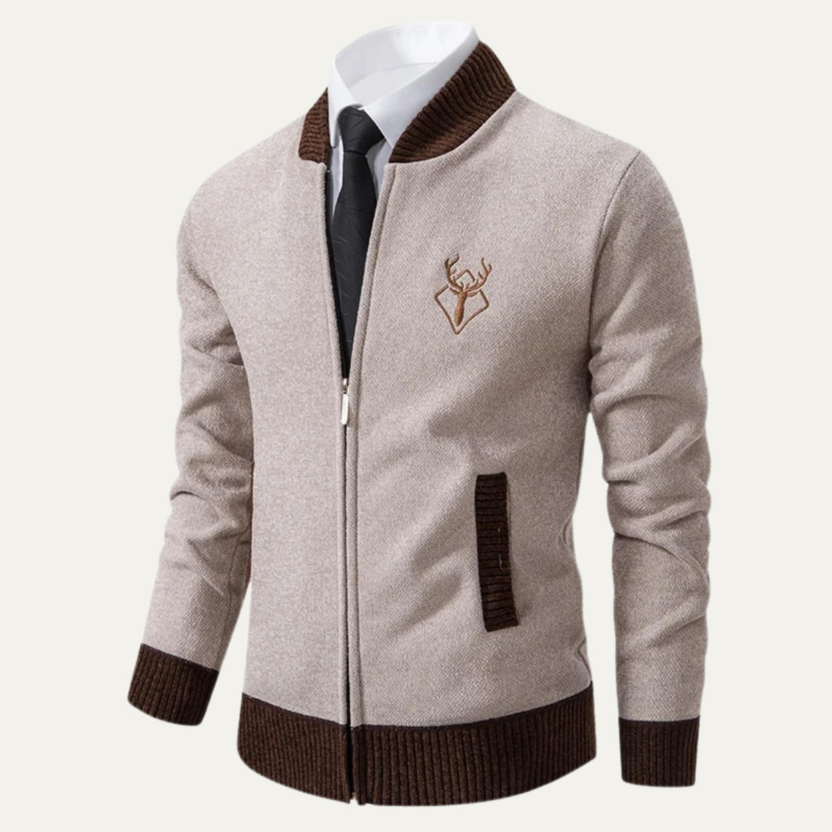 The Clapham Men's Embroidered Smart Knit Zip Sweater