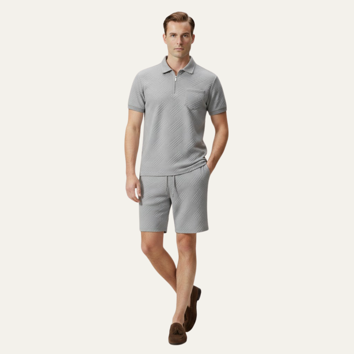 The Brookview Men’s Jacquard Casual Summer Set – Shirt & Shorts