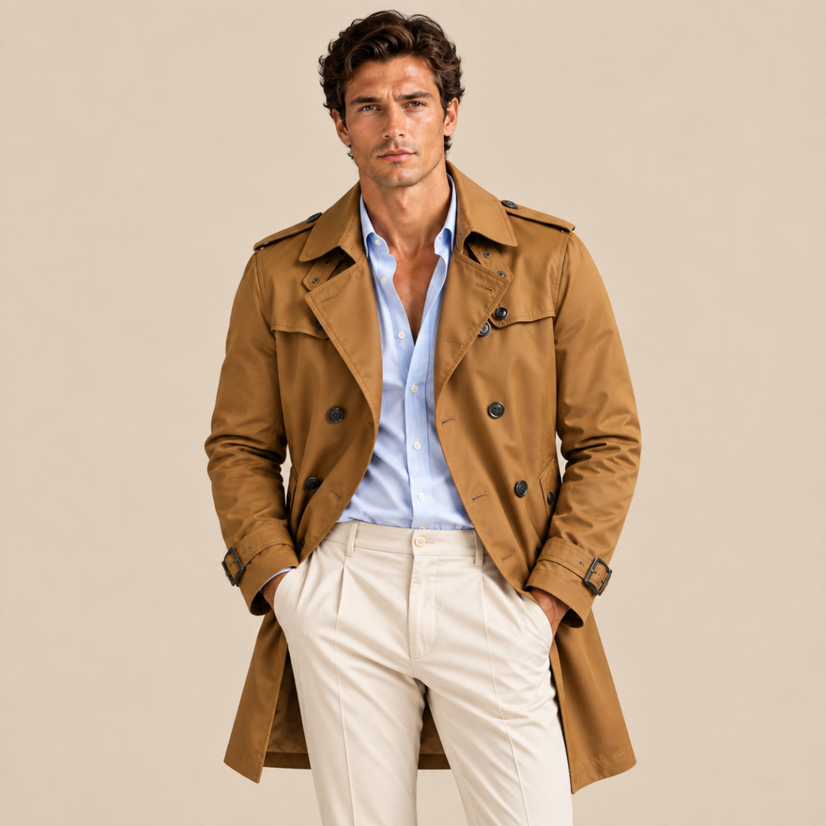 The Brackenridge Men’s Slim Fit Cotton Notched Collar Trench Coat