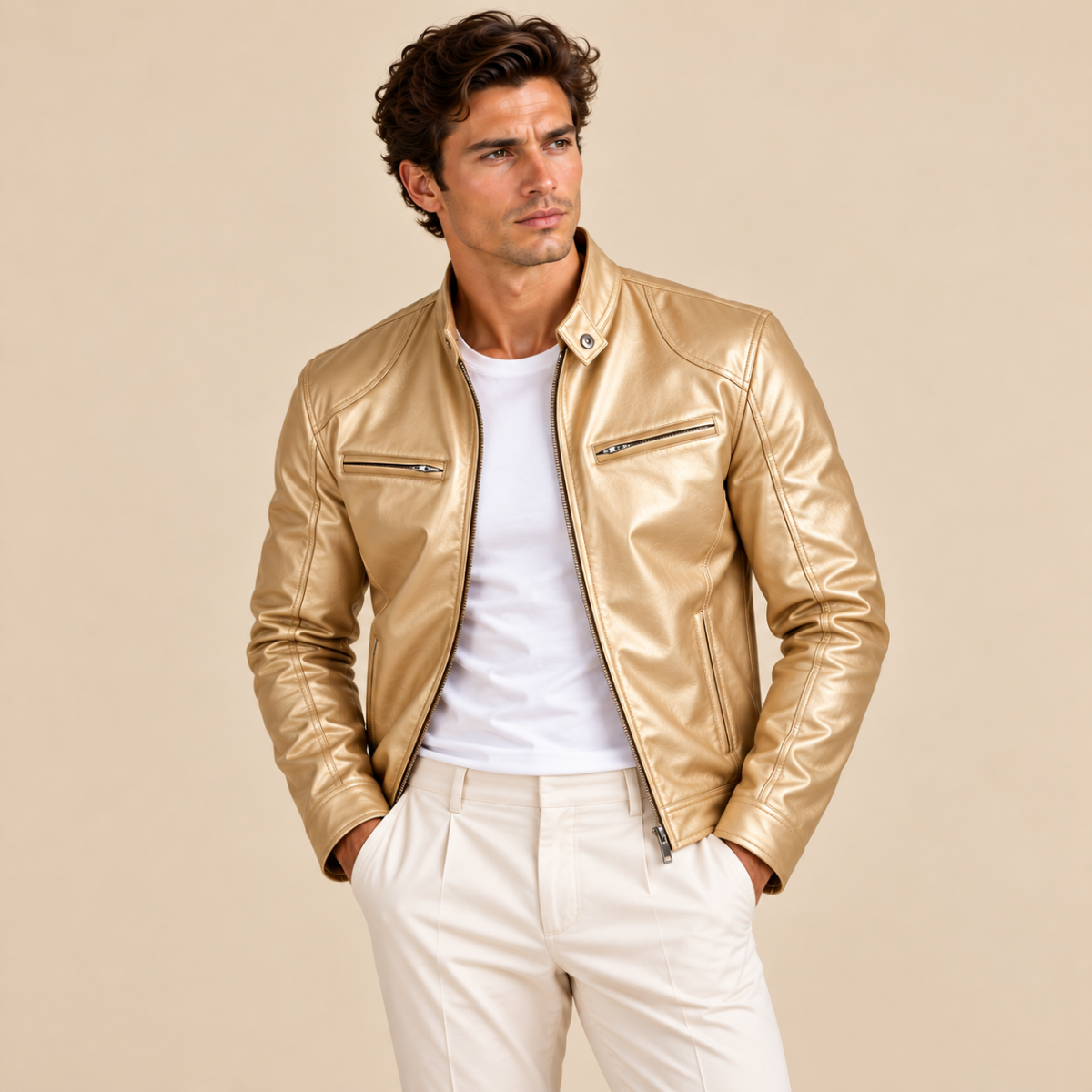Men's Leather Jacket Burgundy Zip Up