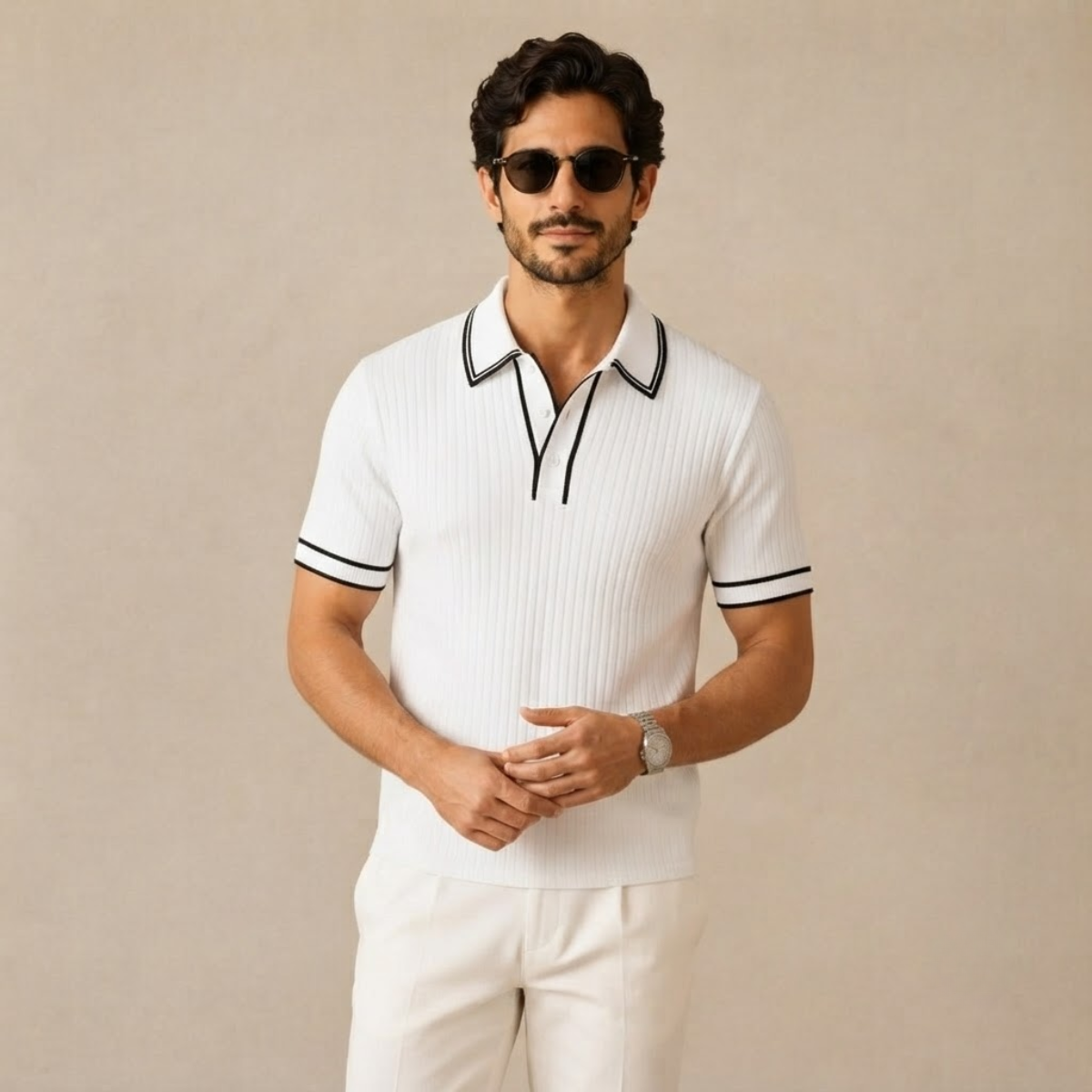 The Moscova Men’s Ribbed Knit Business Polo Shirt