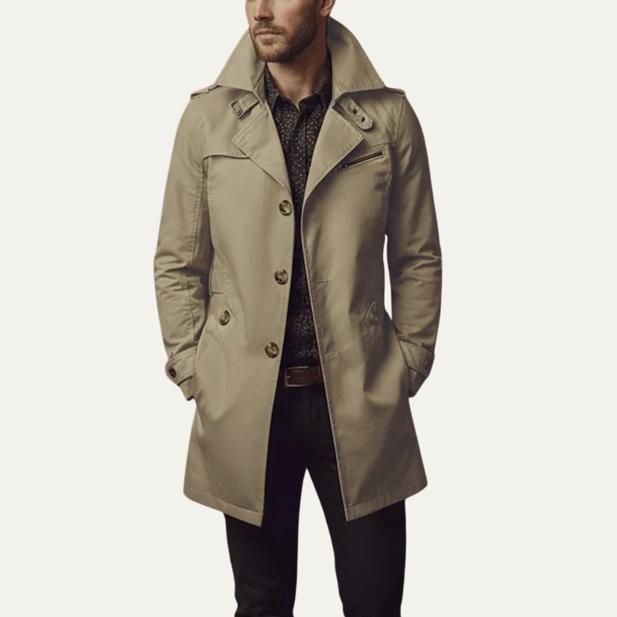 The Brackenridge Men’s Slim Fit Cotton Notched Collar Trench Coat