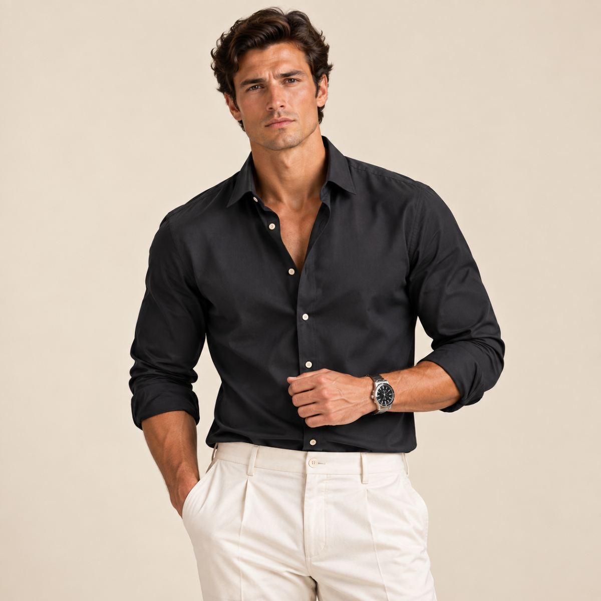 The Lezzeno Men’s Solid Color Stretch Lightweight Shirt