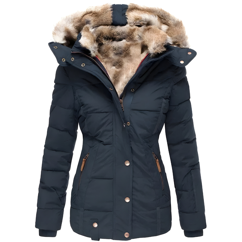 Women's Quilted Winter Coat | Long Jacket with Detachable Fur Hood