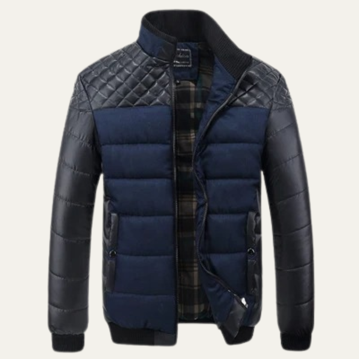The Roma Men’s Quilted Leather Jacket with Stand Collar