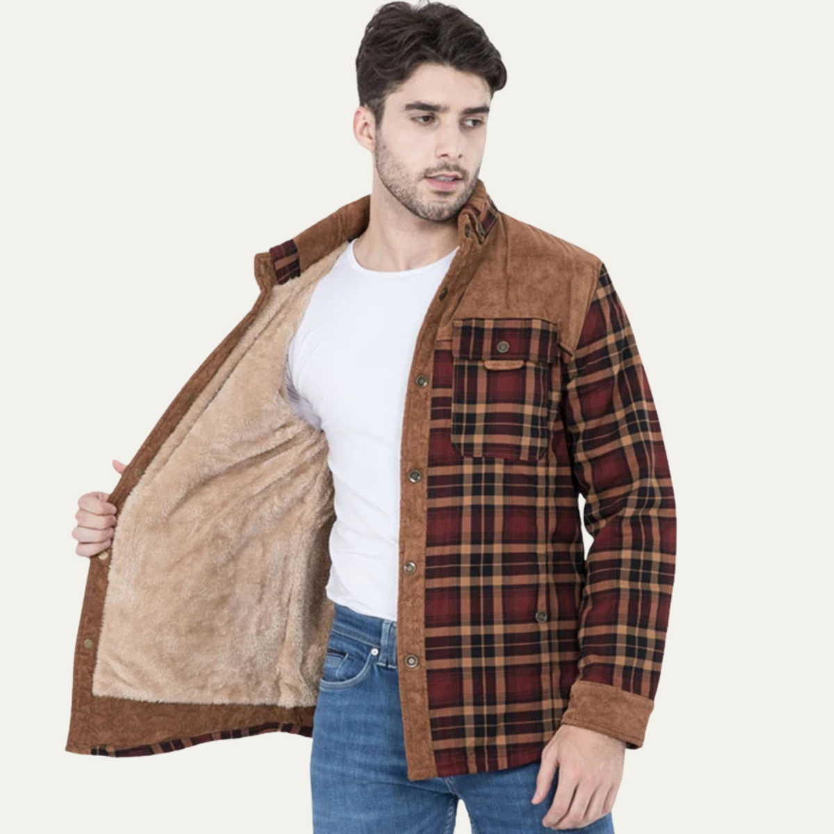 The Montefalco Men’s Casual Plaid Flannel Jacket with Multi Pocket