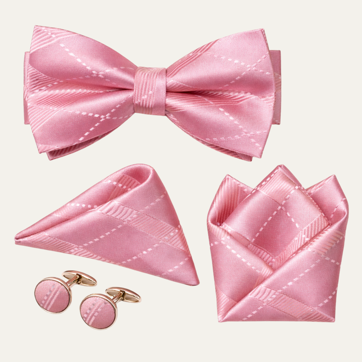 The Ashbury Men’s Bow Tie with Pocket Square & Cufflinks Set – Pink