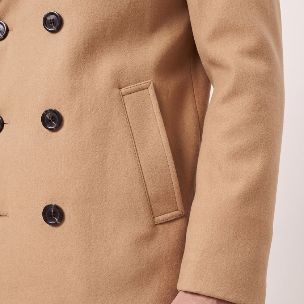 Men's Double Breasted Wool Peak Coat Navy