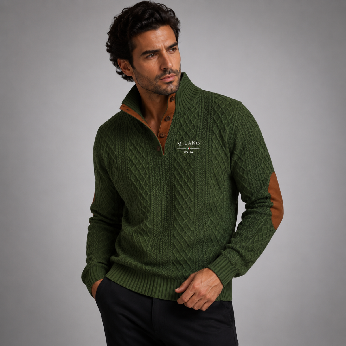 The Harringdale Men’s Milano Knit Quarter Zip Sweater with Elbow Patches