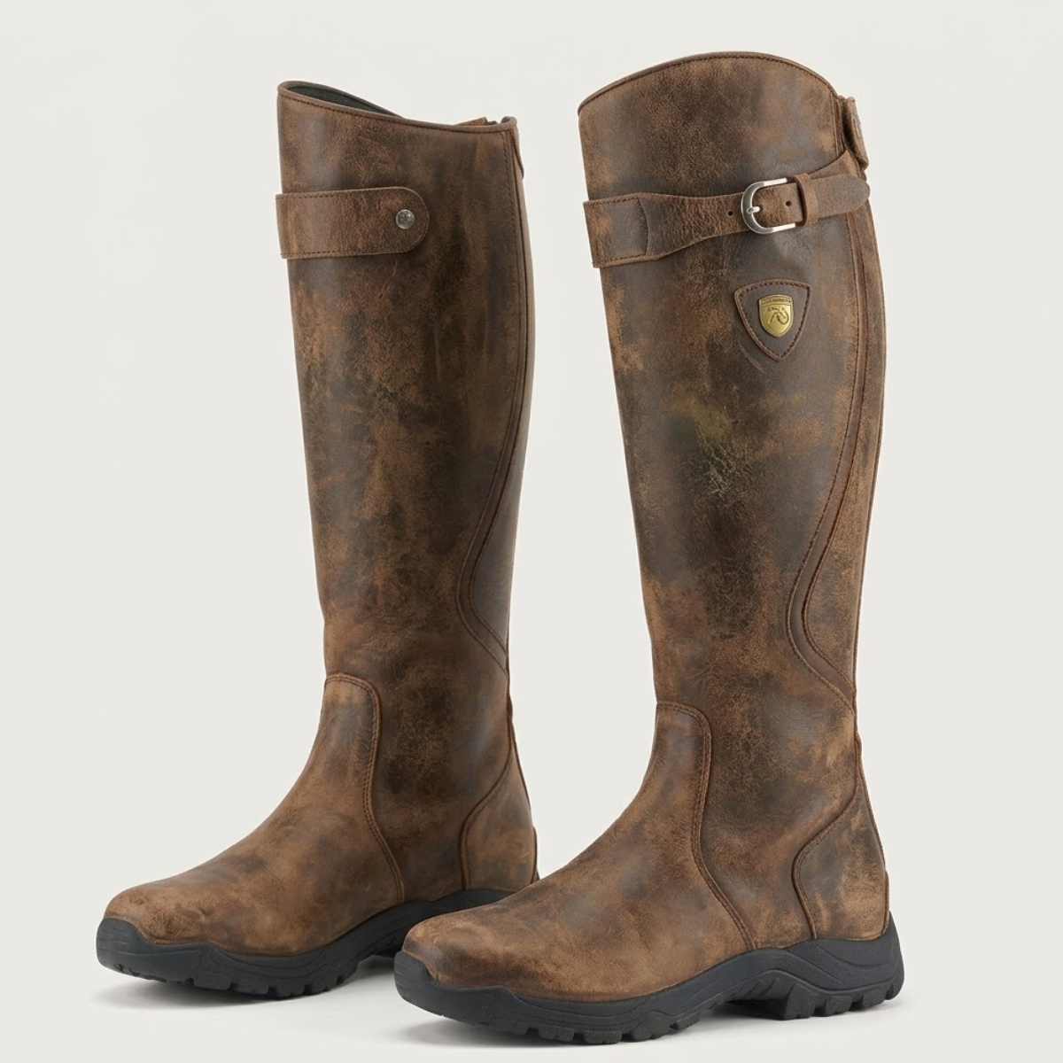 Women’s Knee High Riding Boots – Buckle Low Heel Boots