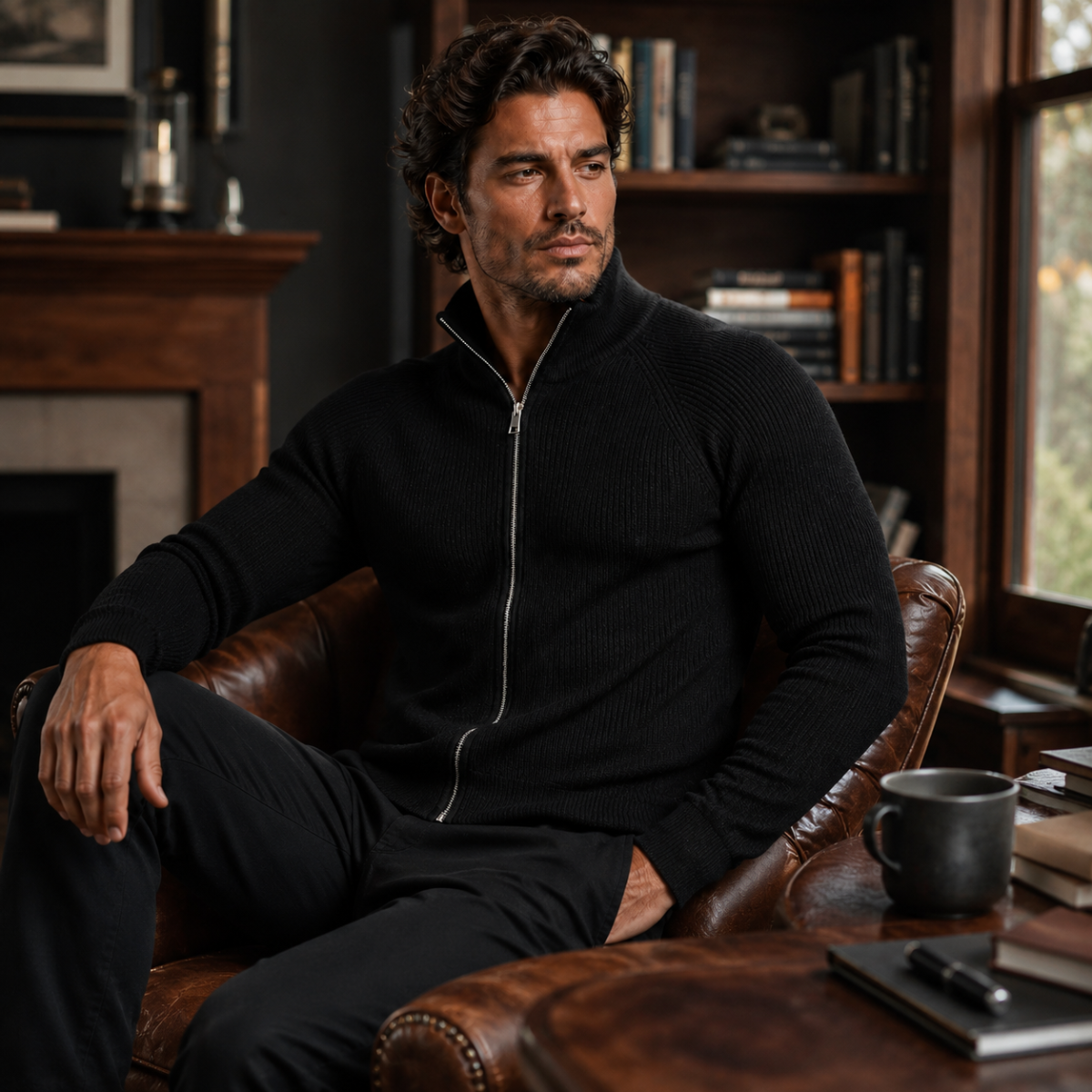 The Richmend Men’s Elegant Merino Wool Zip Up Cardigan